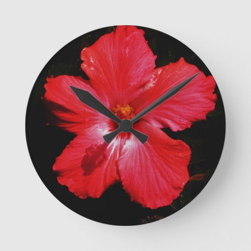 Red Hibiscus Round Clock