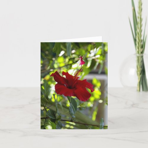 Red Hibiscus Shadow Fairy Holiday Card