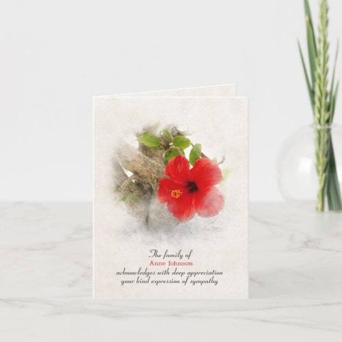 Red Hibiscus Sympathy Thank You Card