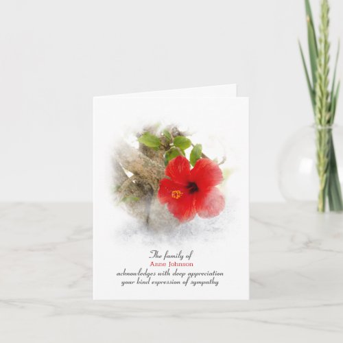 Red Hibiscus Sympathy Thank You Card