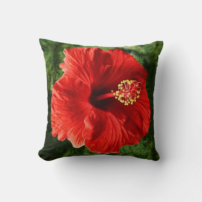 Red Hibiscus Throw Pillow (Front)
