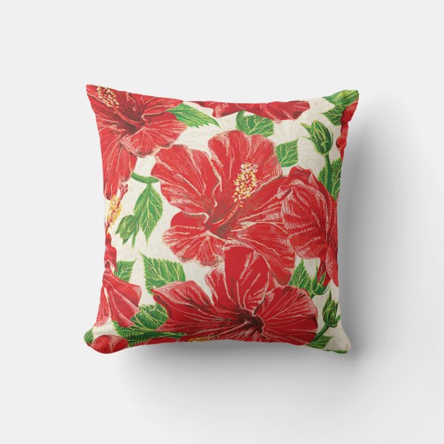 Red Hibiscus Throw Pillow (Front)