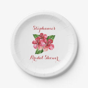 Red Hibiscus Tropical Bridal Shower Customized Paper Plates