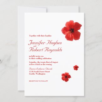 Red Hibiscus Tropical Budget Wedding Invitation
