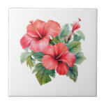 Red Hibiscus Tropical Floral Kitchen Bathroom  Ceramic Tile<br><div class="desc">Remodel your kitchen or bathroom with these pretty red hibiscus watercolor floral decorative tiles.</div>