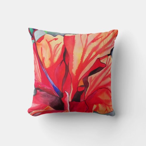 Red Hibiscus tropical floral Throw Pillow