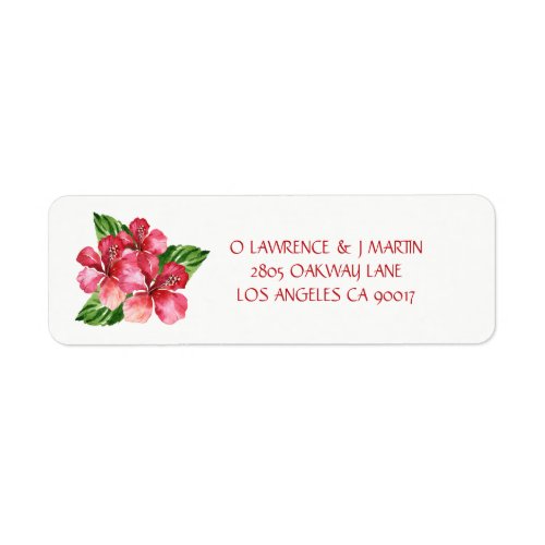 Red Hibiscus Tropical Floral Watercolor Label