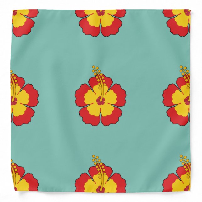 Red Hibiscus Tropical Flower Bandana (Front)