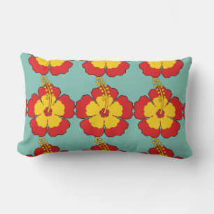 Red Hibiscus Tropical Flower Lumbar Pillow