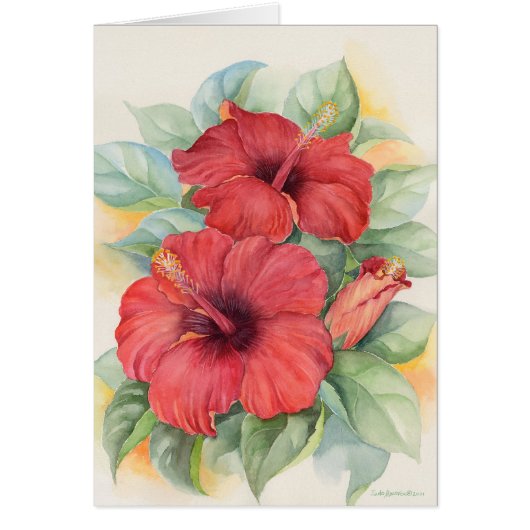 Red Hibiscus Tropical Flower Painting - Multi Cards (Front)