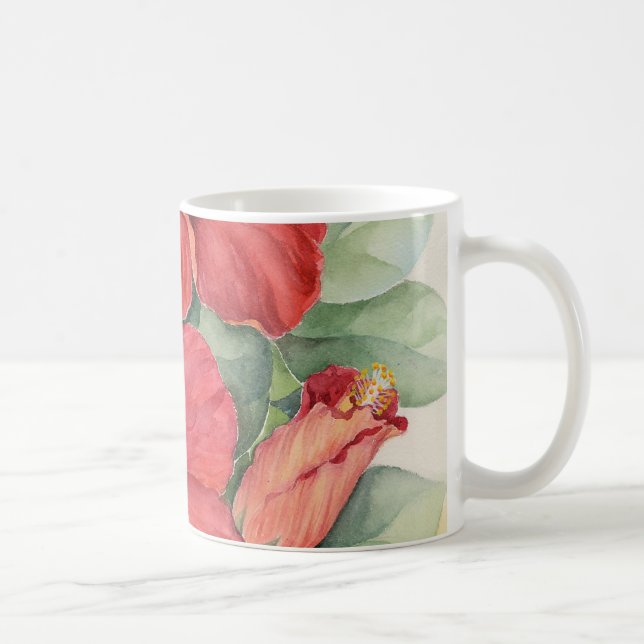 Red Hibiscus Tropical Flower Painting - Multi Coffee Mug (Right)