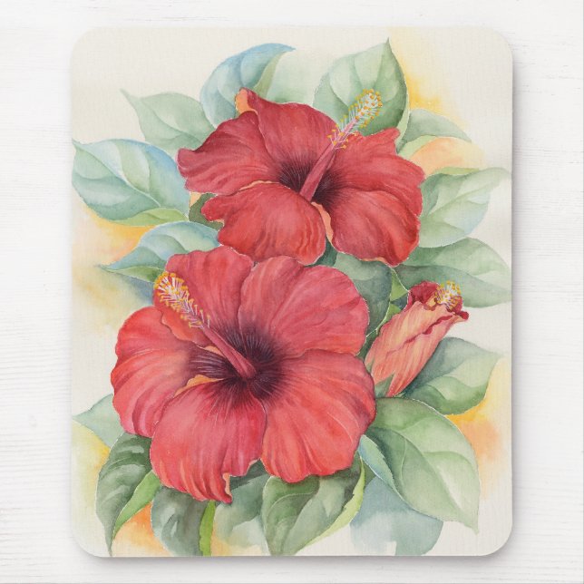 Red Hibiscus Tropical Flower Painting - Multi Mouse Pad (Front)