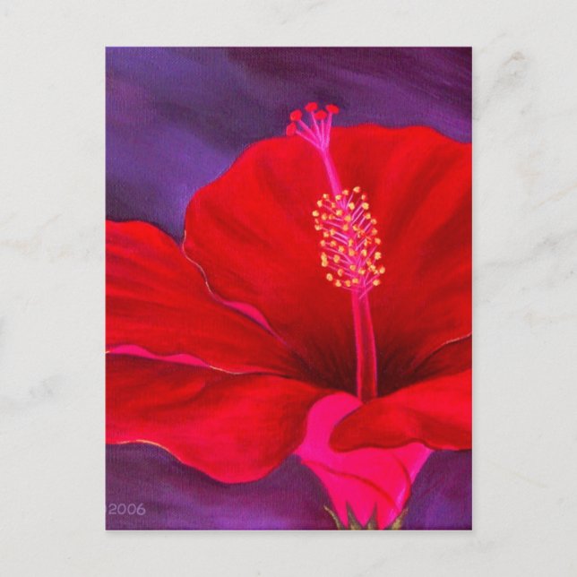 Red Hibiscus Tropical Flower Painting - Multi Postcard (Front)