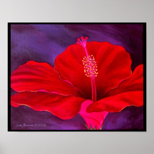 Red Hibiscus Tropical Flower Painting _ Multi Poster