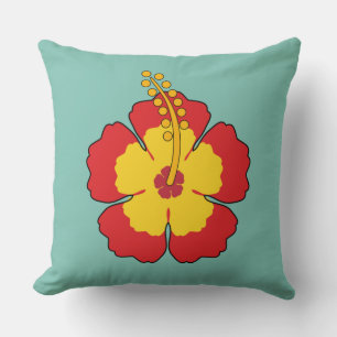 Red Hibiscus Tropical Flower Throw Pillow