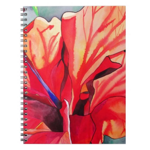 Red Hibiscus tropical flower watercolor art Notebook