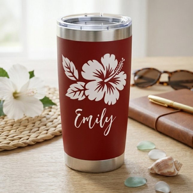 Red Hibiscus Tropical Script Name Design Insulated Tumbler (Creator Uploaded)