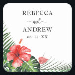 Red Hibiscus Tropical Wedding Round Sticker<br><div class="desc">Red Hibiscus Tropical Wedding Round Sticker.</div>