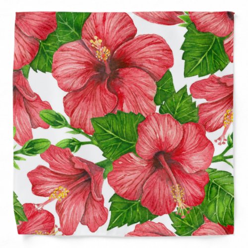 Red hibiscus watercolor pattern bandana