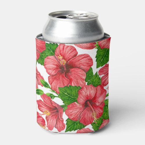 Red hibiscus watercolor pattern can cooler