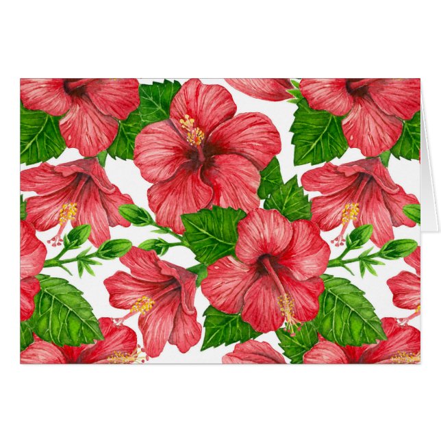 Red hibiscus watercolor pattern cards (Front Horizontal)