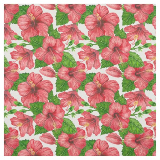 Red hibiscus watercolor pattern fabric