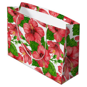 Red hibiscus watercolor pattern large gift bag