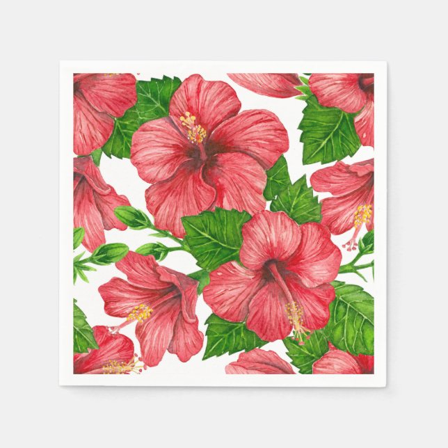 Red hibiscus watercolor pattern napkins (Front)