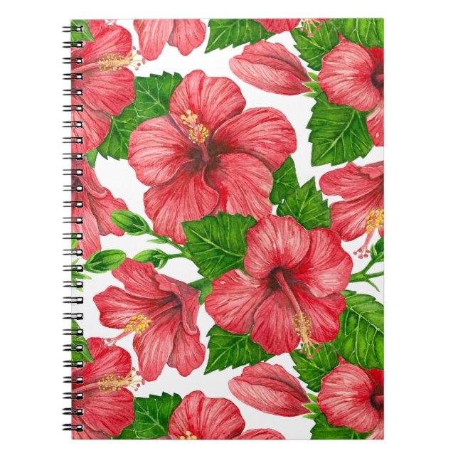 Red hibiscus watercolor pattern notebook (Front)