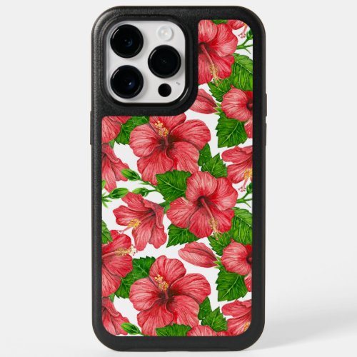 Red hibiscus watercolor pattern OtterBox iPhone 14 pro max case