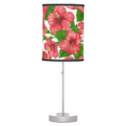 Red hibiscus watercolor pattern table lamp