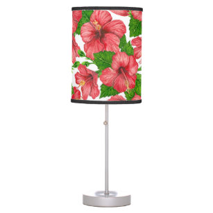 Red hibiscus watercolor pattern table lamp
