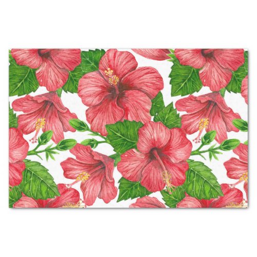 Red hibiscus watercolor pattern tissue paper
