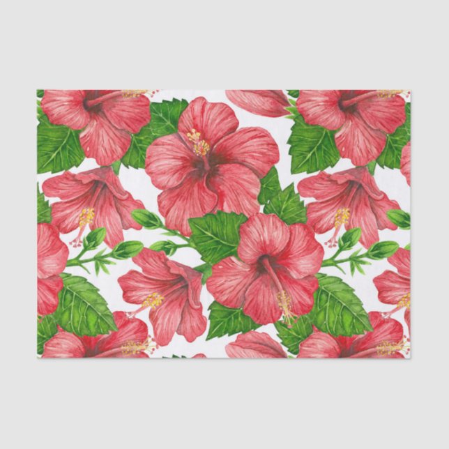 Red hibiscus watercolor pattern tissue paper (Front)