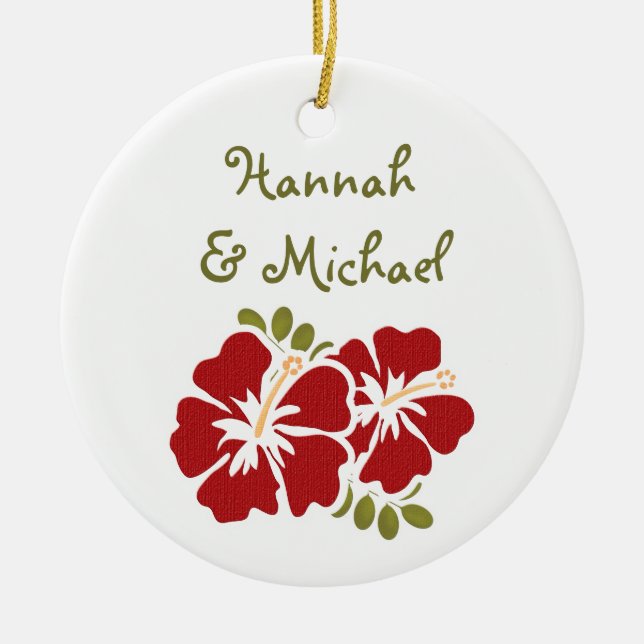 Red Hibiscus Wedding Favor Ornament (Front)