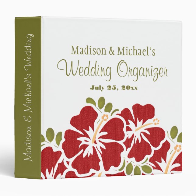 RED Hibiscus Wedding Planner Organizer Binder (Front/Spine)