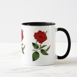 Red Hibiscus with Black Ringer Mug