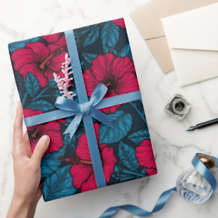 Red hibiscus wrapping paper