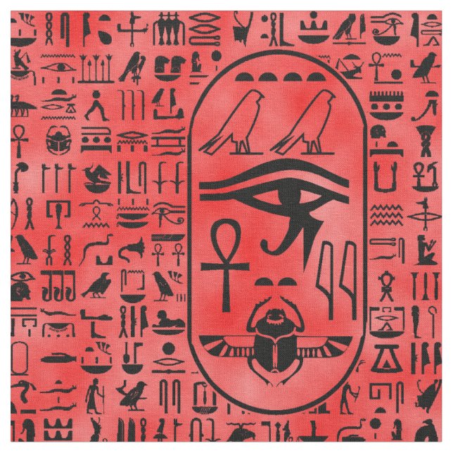 Red Hieroglyphics Fabric (Close Up)