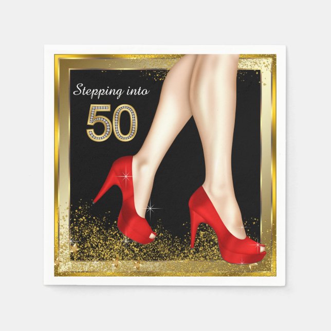 Red High Heel 50th Birthday Party Paper Napkins (Front)