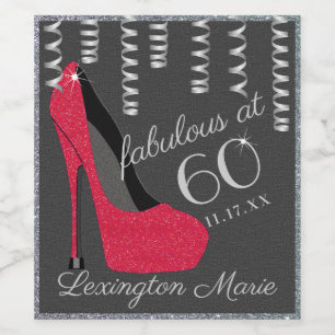 Red High Heel 60th Birthday Party Sparkling Wine o Wine Label