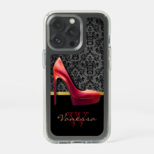 Red High Heel & Damask Print With Monogram Speck iPhone 13 Pro Case