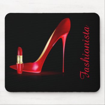 Red High Heel Lipstick Typography Mouse Pad by personaleffects at Zazzle