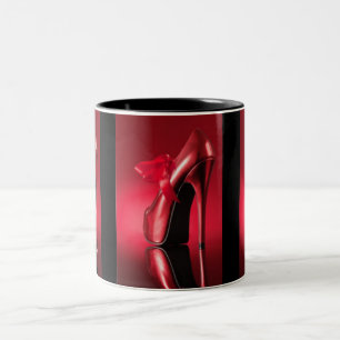 Red High Heel Red Bow Two-Tone Coffee Mug