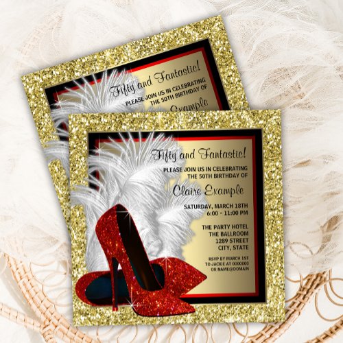 Red High Heel Shoe Any Number Birthday Party Invitation