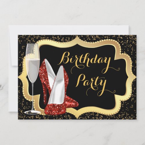 Red High Heel Shoe Birthday Party Invitation