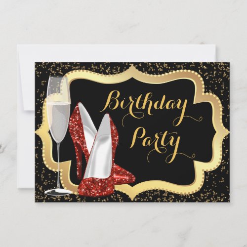 Red High Heel Shoe Birthday Party Invitation
