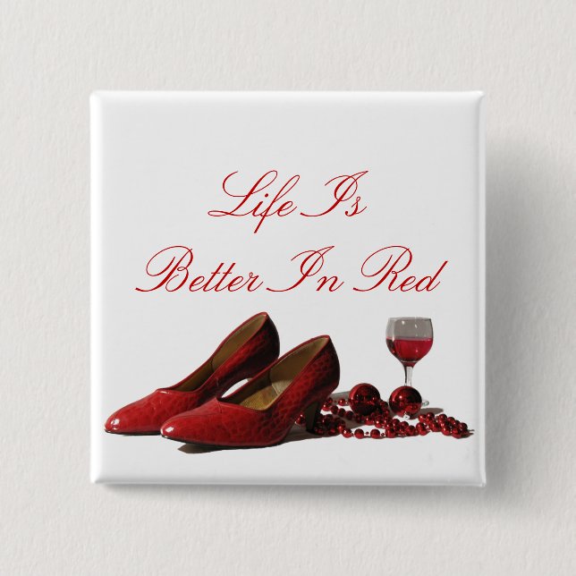 Red High Heel Shoes and Red Wine Pinback Button (Front)