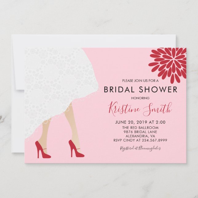 Red High Heel Shoes Bridal Shower Invitation, Pink Invitation (Front)