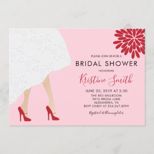 Red High Heel Shoes Bridal Shower Invitation, Pink Invitation